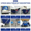 Melodic Classic 5 Piece Drum Set Kit for Children Kids with Stool Cymbals Drumsticks Blue