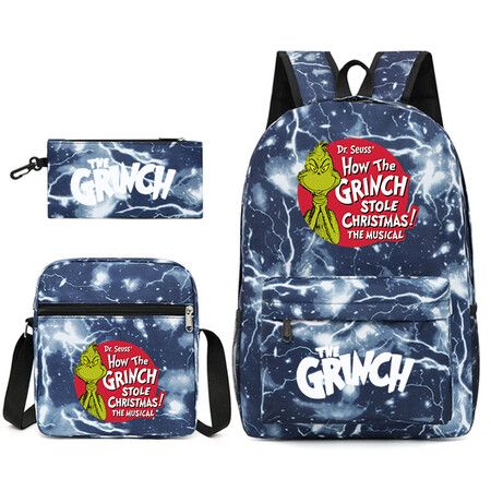 3PCS Kids School Set Backpack Crossbody Bag Pencil Case Perfect Gift Birthdays Holidays Back to School Essentials Christmas Grinch