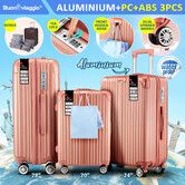 3 Piece Luggage Set Travel Carry On Hard Suitcases Trolley Lightweight Cabin Bags TSA Lock Cover 6 Packing Cubes Rose Gold