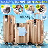 Luggage Suitcase Set 3 Piece Traveller Carry On Cabin Checked Bag Trolley Lightweight Hard Case TSA Lock Cover 6 Packing Cubes Champagne Gold