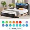 Double Size Bed Frame Bedroom Furniture Mattress Base Upholstered Platform Foundation Wooden PU Metal with Storage RGB