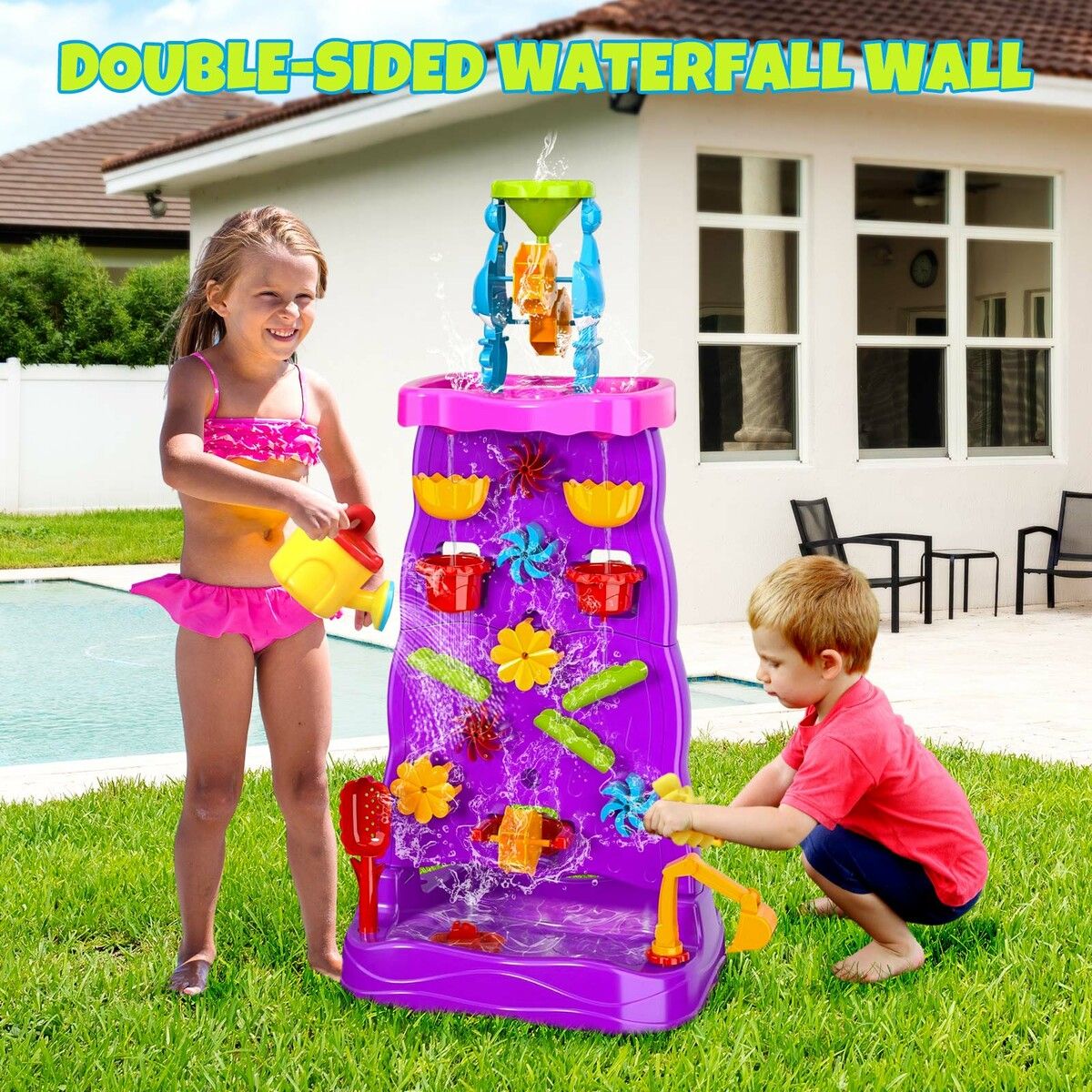 Waterfall Wall Table Water Sand Pit Pool Toys Play Ground Activity Centre Park Beach Backyard Indoor Outdoor Game Playset