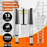 3.8m Telescopic Step Ladder Aluminium Extension Portable Extendable Lightweight Stairs for Roof Ceiling Household Warehouse