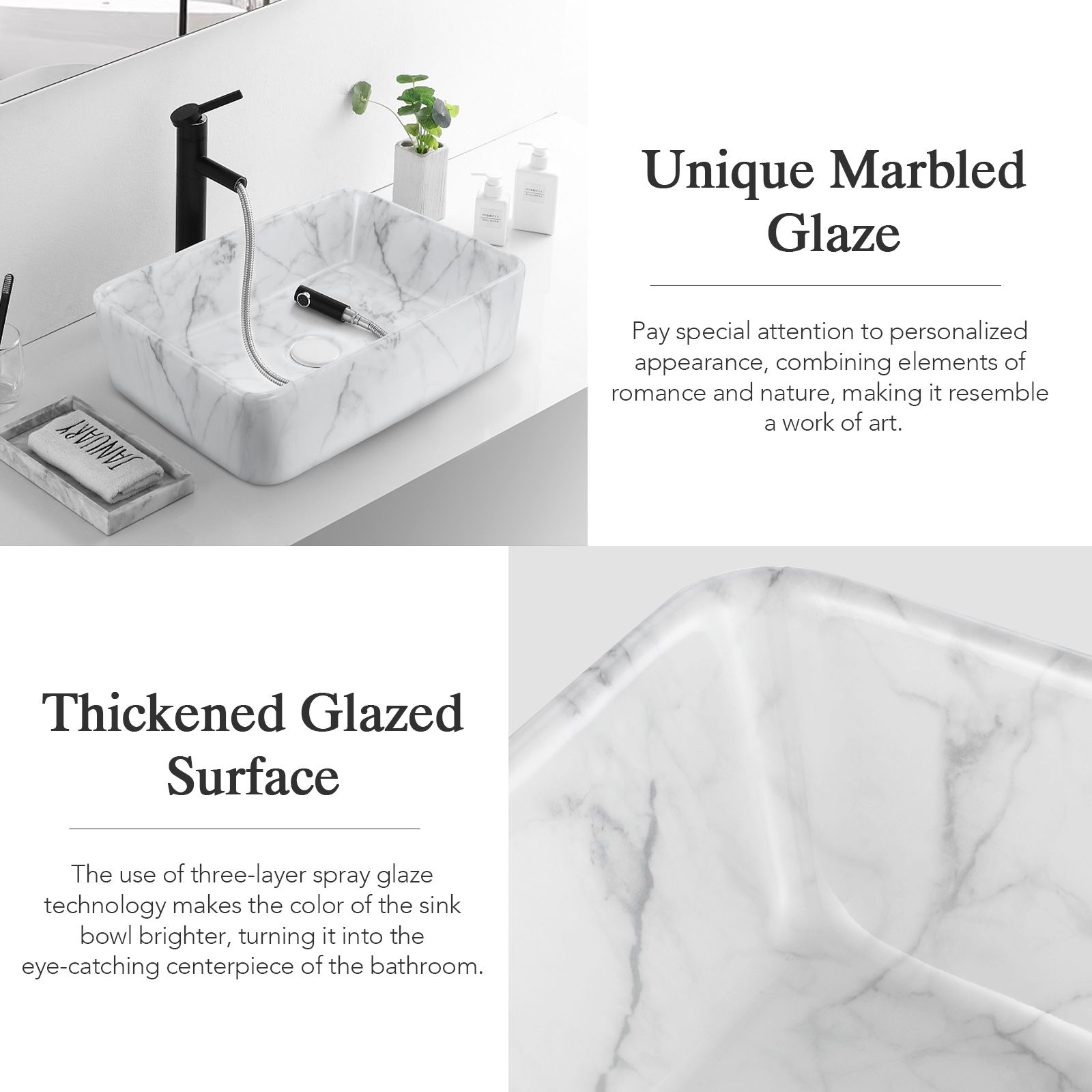 Bathroom Sink Vessel Basin Vanity Ceramic Above Counter Washing Hand Bowl Toilet Countertop Modern Rectangle