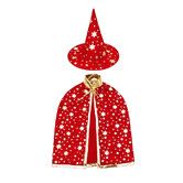 Set of Kids Halloween Red Wizard Capes with Hat And Cloak Props for Children Costumes