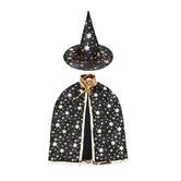 Set of Kids Halloween Black Wizard Capes with Hat And Cloak Props for Children Costumes