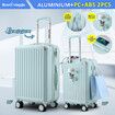 2 Piece Luggage Set Carry On Suitcases Travel Cabin Bags Lightweight Hard Shell Case Rolling Trolley USB Charging Port Cup Holder Mint Green