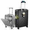 2 PCS Luggage Travel Set Carry On Suitcases Checked Bags Hard Case Front Open Pocket TSA Lock USB Charging Ports Phone Cup Holder Black Grey