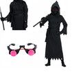 Kids Grim Reaper Halloween Costume Deluxe Set Black Phantom Cosplay Outfit with Skeleton, Ideal for 130cm Children