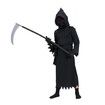 Kids Grim Reaper Halloween Costume Deluxe Set Black Phantom Cosplay Outfit with Skeleton, Ideal for 130cm Children