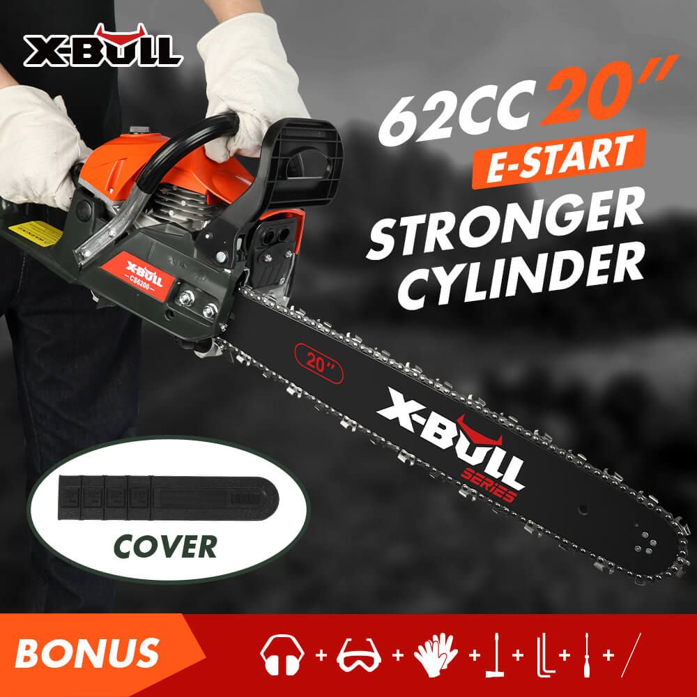 X-BULL Chainsaw Petrol Commercial 62cc 20" Bar E-Start Tree Pruning Top Handle