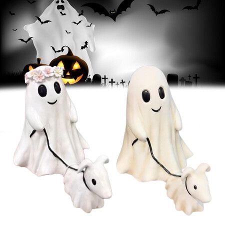 Halloween Ghost Walking Dog Statue,Ghost Walking His Ghost Dog