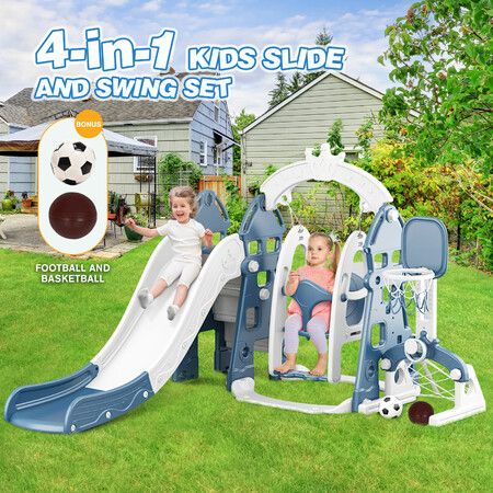 thumbnail interactive-video image 1 of Qaba 4-in-1 Rocket Toddler Playset - Slide, Swing, Climber & Basketball Hoop For Ages 1.5-4 1 of 14