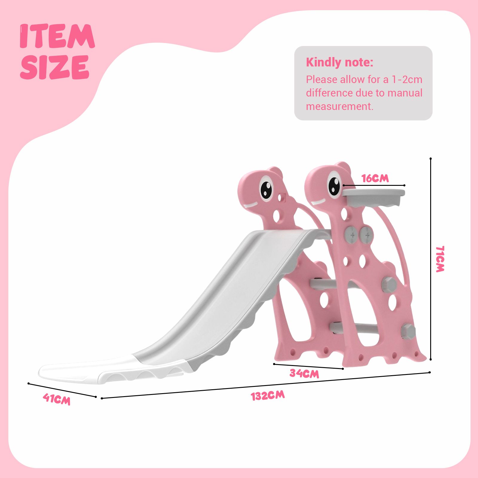 3 in 1 Kids Slide Set Climber Ladder Steps Basketball Hoop Indoor Outdoor Playground Activity Centre Stairs Equipment Playset Toy Pink