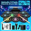 9 Pads Electronic Drum Kit Electric Digital USB Roll Up Bluetooth Practice Pad Speaker Headphone Jack Beginner Musical Instrument Drumsticks Colourful