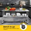 Kitchen Work Bench Stainless Steel Countertop Food Prep Table Island Cart Rolling Trolley with Wheels Benchtop Storage 430 Commercial 182.9x61cm