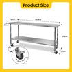 Kitchen Work Bench Stainless Steel Countertop Food Prep Table Island Cart Rolling Trolley with Wheels Benchtop Storage 430 Commercial 182.9x61cm