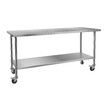 Kitchen Work Bench Stainless Steel Countertop Food Prep Table Island Cart Rolling Trolley with Wheels Benchtop Storage 430 Commercial 182.9x61cm