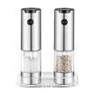 Kitchen Salt and Pepper Grinder Set Stainless Steel Electric Spice Mill Shaker Blender Refillable Automatic Ceramic Grinding Battery Powered 2 Pieces