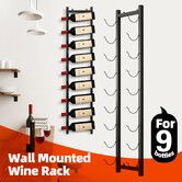 Wall Mounted Wine Rack 9 Bottle Storage Holder Metal Black Corner Hanging Shelf Modern Vertical Display Hanger for Cellar Home Bar