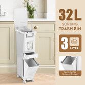 32L 3 Tiers Rubbish Bin Pedal Step Dustbin Recycle Garbage Kitchen Trash Can Waste Sorting Bucket Slim Trashcan Sorter Office Indoor with Wheels