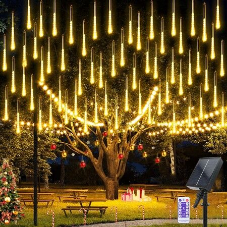 Solar Meteor Shower Lights 10 Tubes 30cm 6.6m Remote Waterproof String Lights Party Wedding Tree Halloween Christmas Outdoor Decorations Col.Blue
