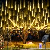 Solar Meteor Shower Lights 10 Tubes 30cm 6.6m Remote Waterproof String Lights Party Wedding Tree Halloween Christmas Outdoor Decorations Col.Blue
