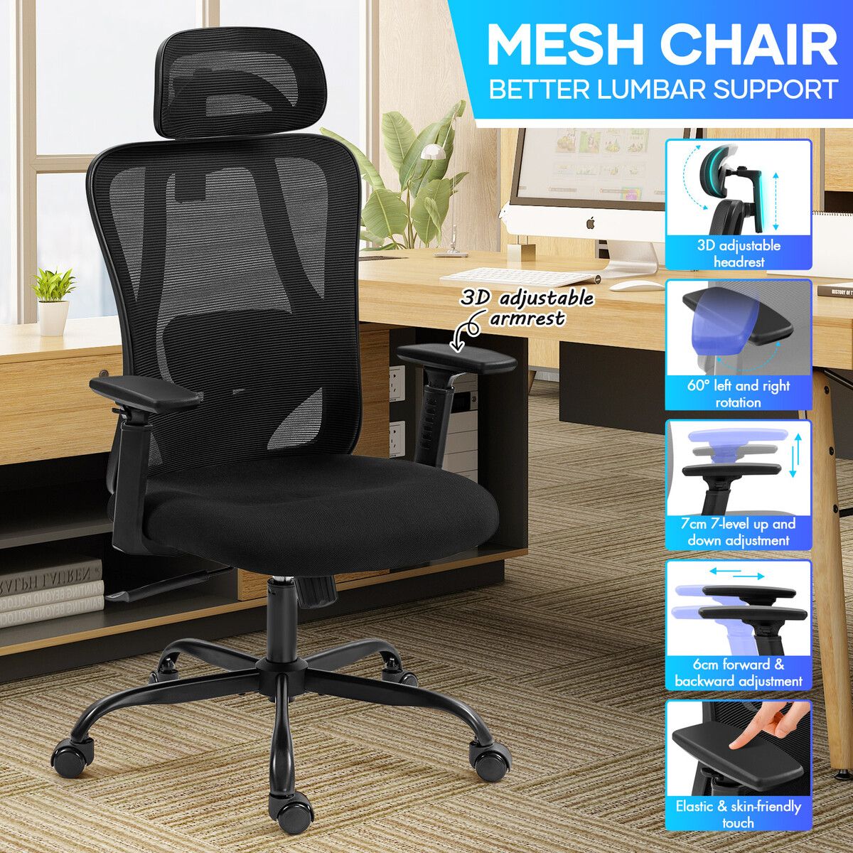 NEADER Ergonomic Mesh Office Chair Black Desk Computer Armchair Swivel Adjustable High Back Executive Gamer Work Comfortable Seating