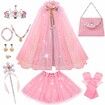 Princess Dress Up Clothes for Little Girl,11Pcs Princess Cape with Crown,Princess Dresses for Girl Age3+ Birthday Gift (Pink)
