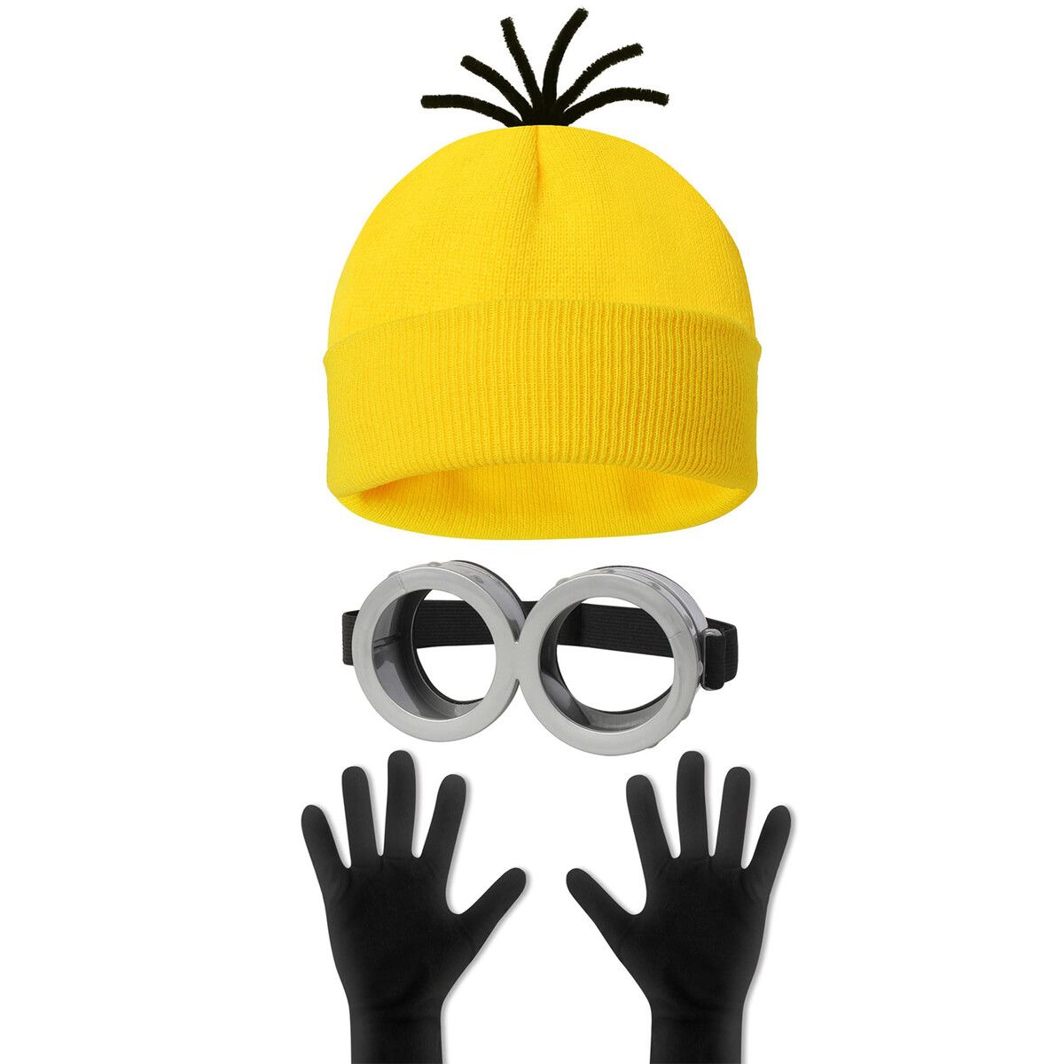 3 Pcs Halloween Costume Accessories,Goggles Glasses/Yellow Beanie/Gloves for Men Women Cosplay Party Set