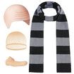 4 Pcs Halloween Costume Accessories,Black Gray Striped Scarf/Fake Nose/Bald Cap for Men Cosplay Set