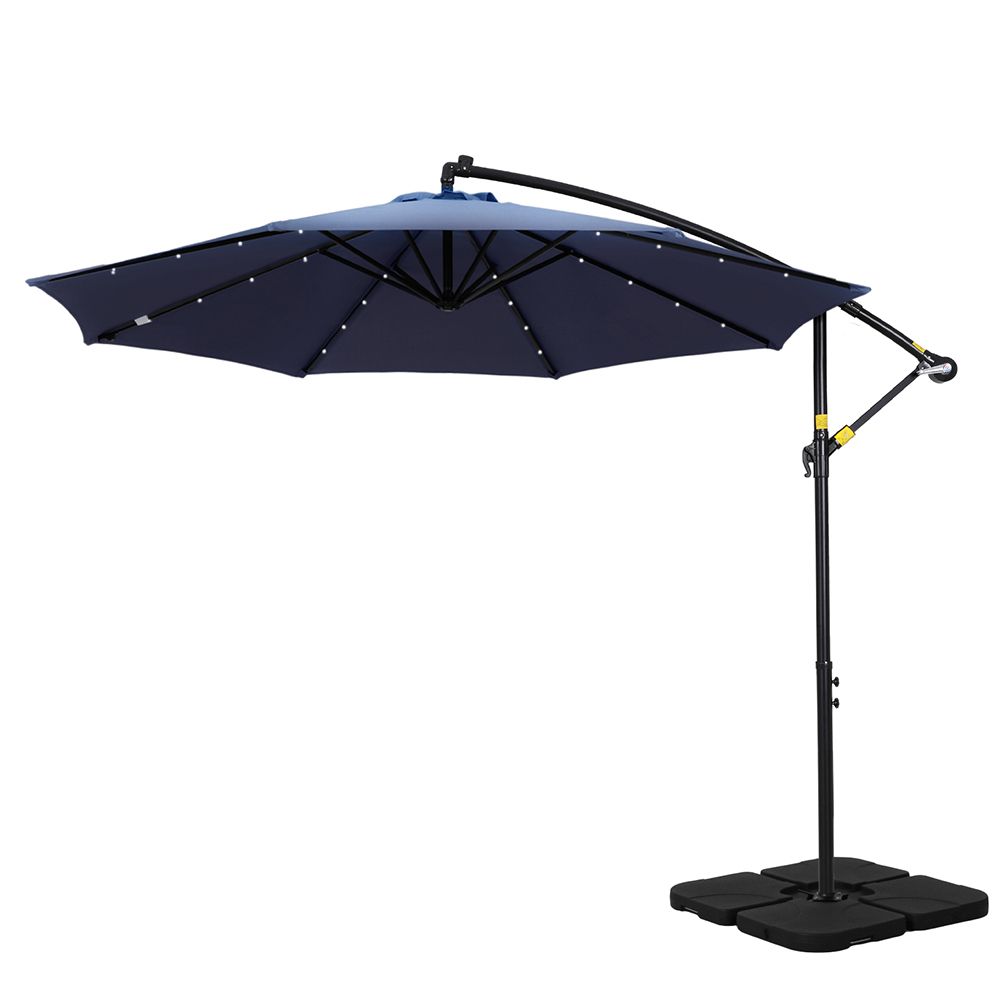 Instahut Outdoor Umbrella 3M Cantilever Beach LED w/Base Garden Shade Patio Navy