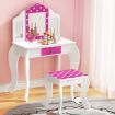 Keezi Kids Dressing Table Vanity Makeup Chair Set Wooden 3 Mirror Drawer Pink
