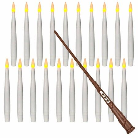 Floating Candles with Wand,20 PCs Magic Hanging Candles,Flickering Warm Light Flameless Floating LED Candle with Wand Remote,Battery Operated Window Taper Candle Set for Halloween Decorations