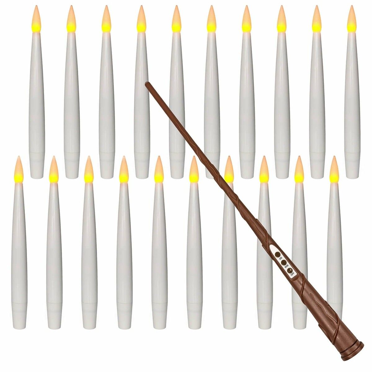 Floating Candles with Wand,20 PCs Magic Hanging Candles,Flickering Warm Light Flameless Floating LED Candle with Wand Remote,Battery Operated Window Taper Candle Set for Halloween Decorations