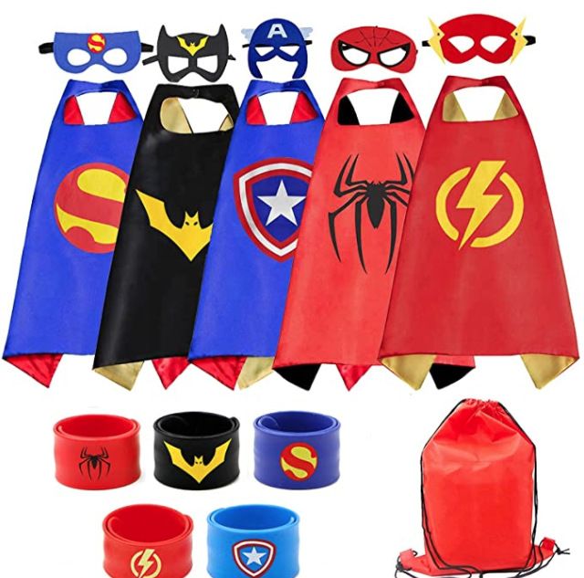 Superhero Capes and Masks Dress up Costumes Christmas Cosplay Festival Birthday Party Favors for Kids  5 cloaks  wristbands eye masks bag