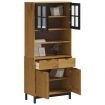 Highboard with Glass Doors FLAM 80x40x180 cm Solid Wood Pine