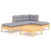 5 Piece Garden Lounge Set with Grey Cushions Pinewood