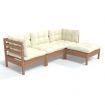 4 Piece Garden Lounge Set with Cushions Honey Brown Pinewood
