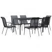 7 Piece Garden Dining Set Black Steel and Textilene