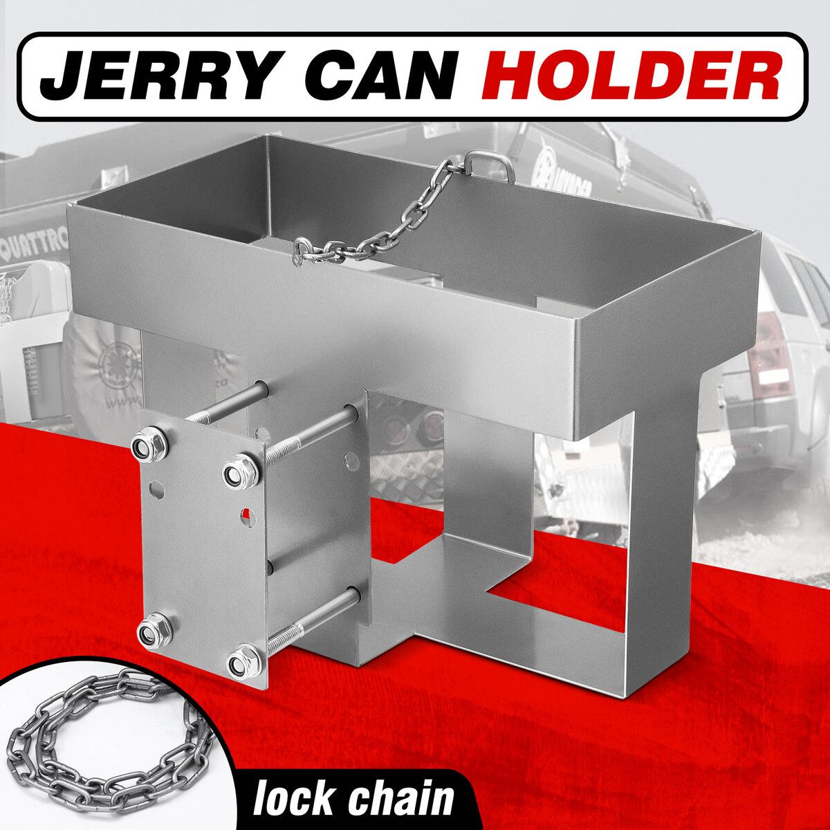 Jerry Gas Can Holder Lockable Metal Fuel Jug Container Petrol Rack Water Carrier Bracket Toolbox for Camper Caravan Trailer Silver