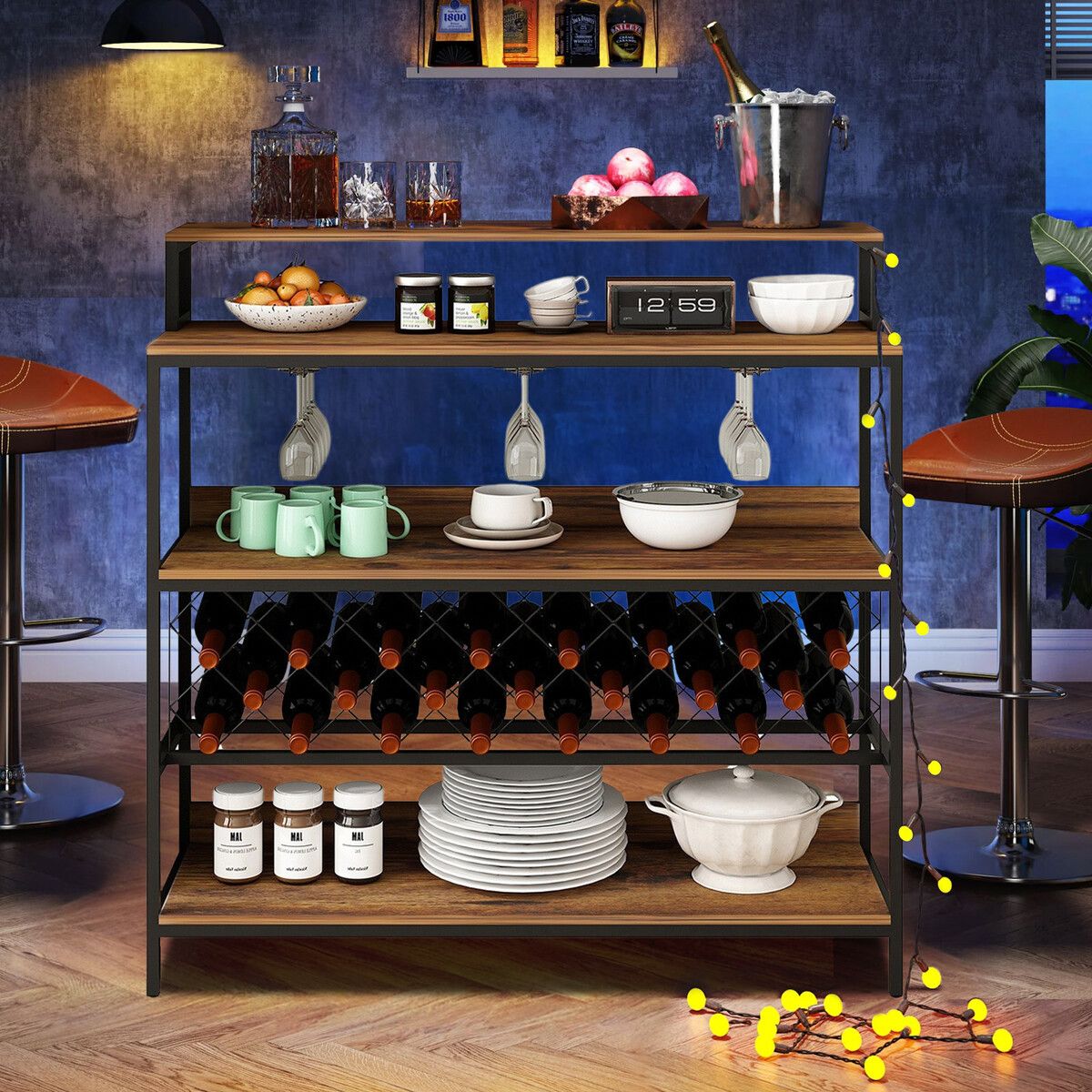 Wine Rack Bar Table Storage Cabinet Glass Bottle Holder Corner Shelves Side Boards Alcohol Cafe Coffee Dining Room Kitchen Display Shelving