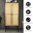 Tall Storage Cabinet Rustic Display Sideboard Bedroom Living Kitchen Pantry Shelf Home Furniture Farmhouse Accent Shelving Unit with Rattan Doors