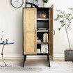 Tall Storage Cabinet Rustic Display Sideboard Bedroom Living Kitchen Pantry Shelf Home Furniture Farmhouse Accent Shelving Unit with Rattan Doors