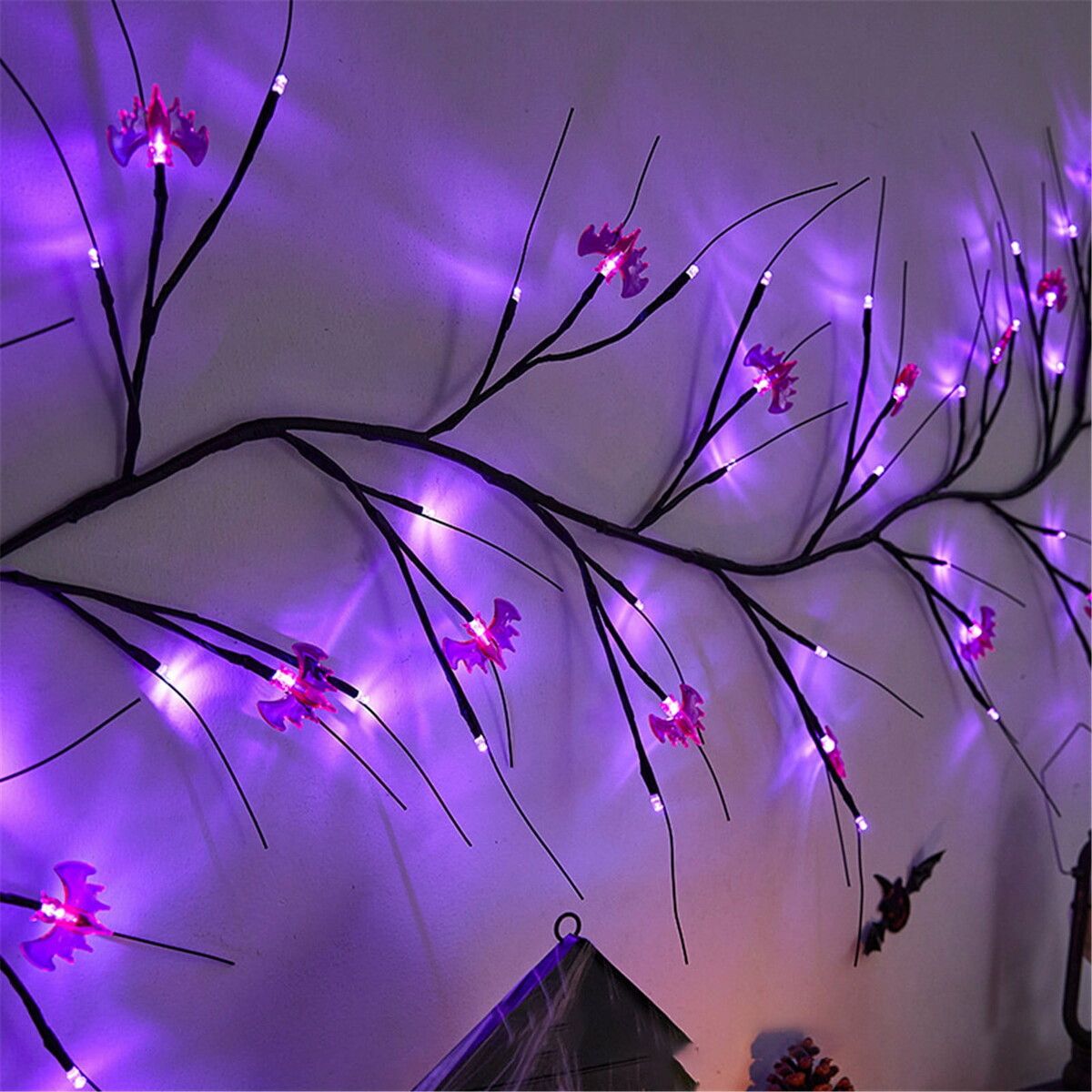 Halloween LED Rattan String Lights, Bat Vine Battery-Powered Decorative Branch Lamp for Indoor Outdoor Decor