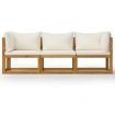 3-Seater Garden Sofa with Cushion Cream Solid Acacia Wood
