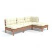 4 Piece Garden Lounge Set with Cushions Honey Brown Pinewood