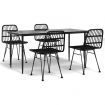 5 Piece Garden Dining Set Black Poly Rattan