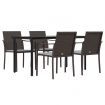 5 Piece Garden Dining Set with Cushions Poly Rattan and Steel