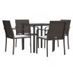 5 Piece Garden Dining Set with Cushions Poly Rattan and Steel